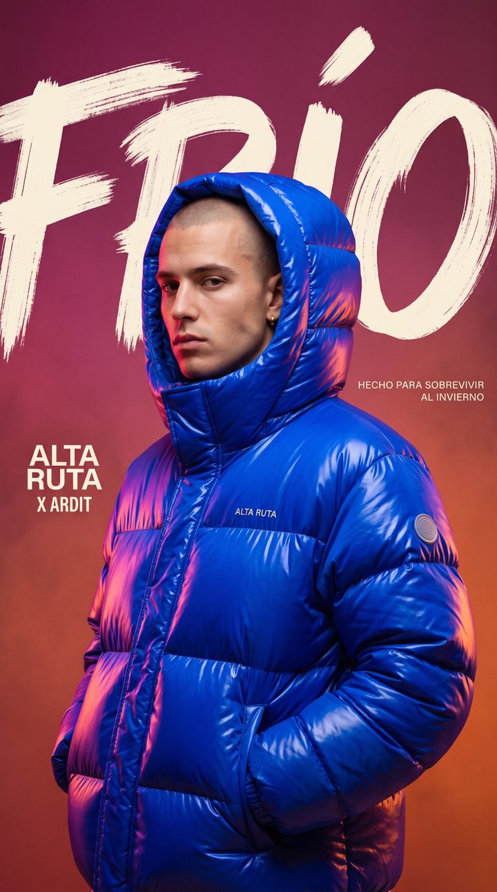 Anuncio ALTA RUTA × ARDIT: «Frío», chaqueta acolchada azul